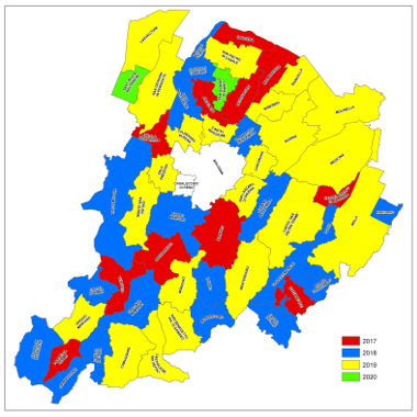 Cartina della città metropolitana con le diverse fasi BUL