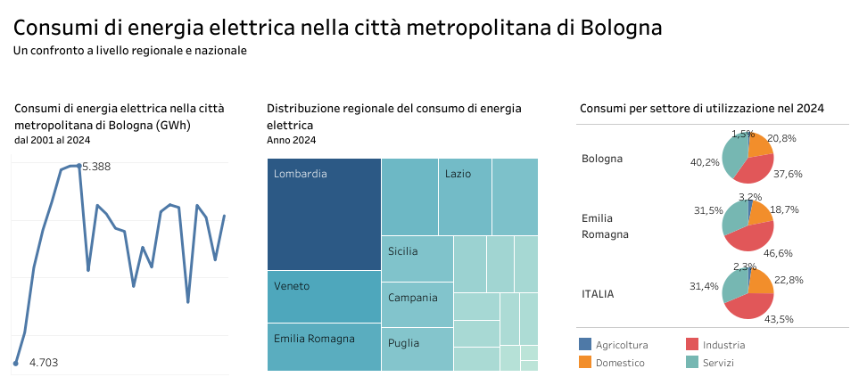 Infografica sui consumi di energia elettrica nella citt&agrave; metropolitana di Bologna