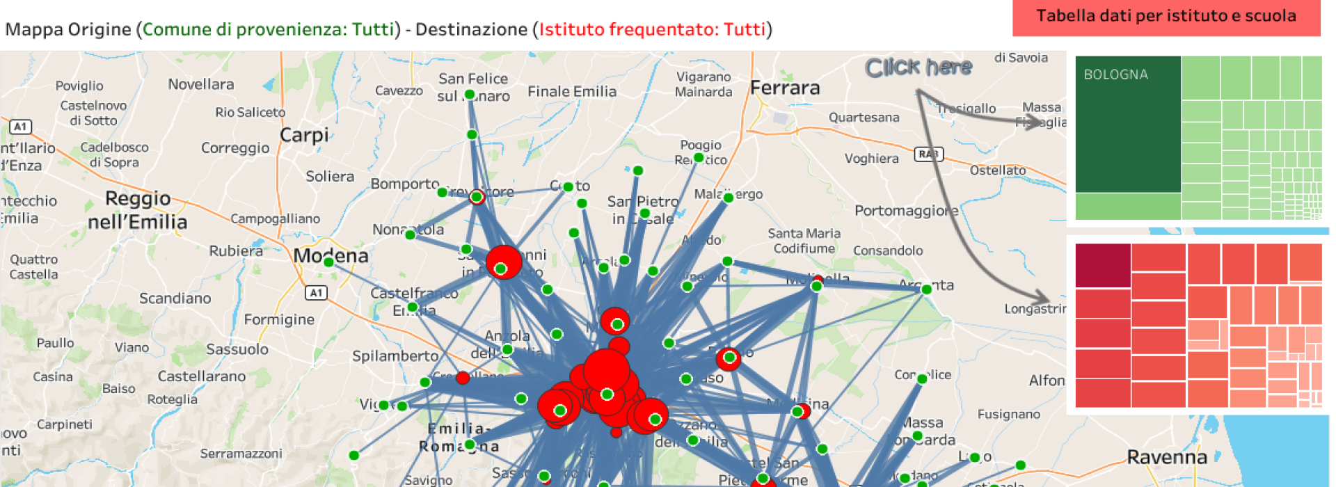 Mappa di orgine e destinazione degli spostamenti (scuole secondarie superiori)