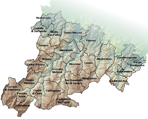 Cartina dei comuni dell'appennino bolognese