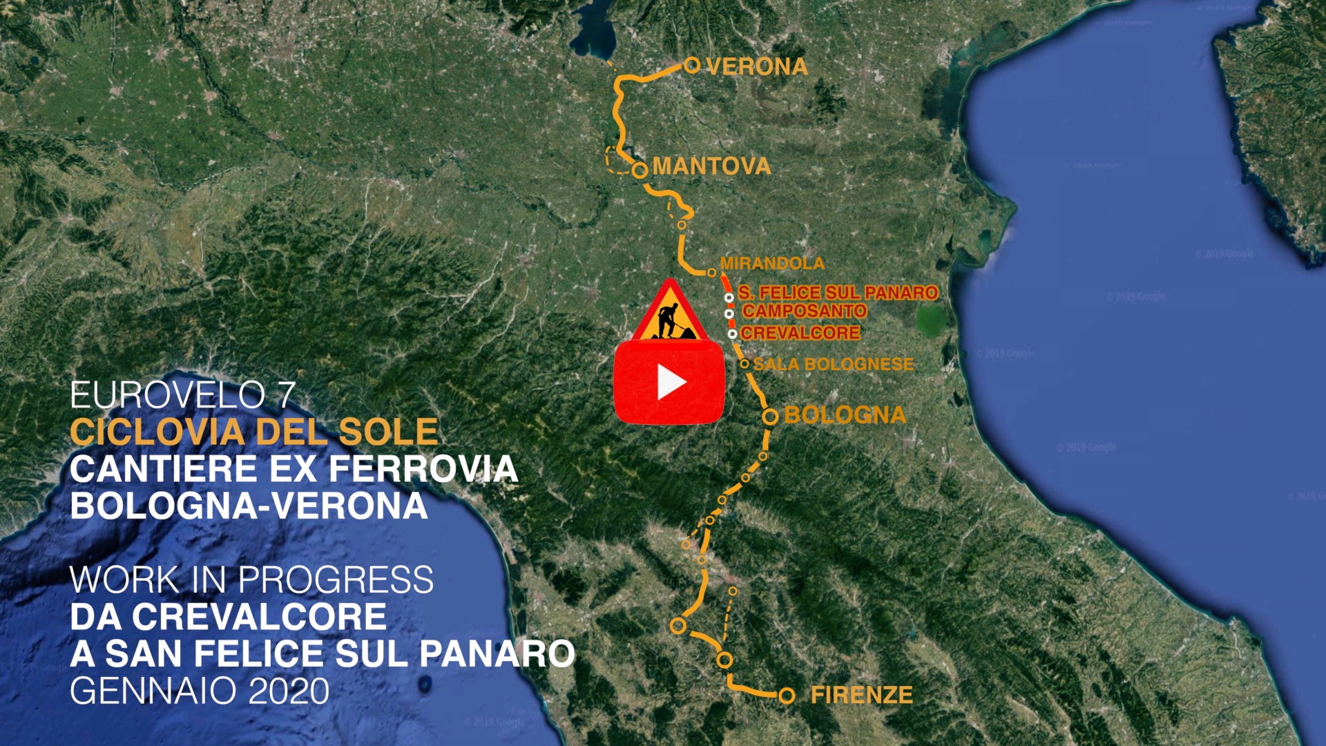 Ciclovia del Sole, cantiere sulla ex ferrovia Bologna - Verona. Gennaio 2020