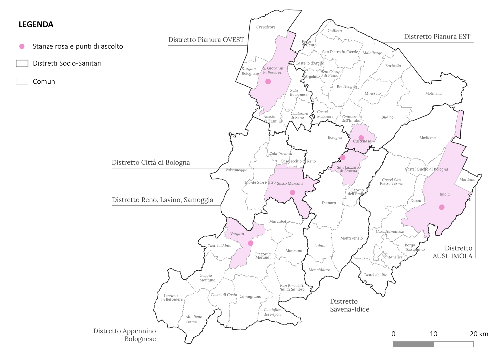 Mappa Stanze rosa e punti di ascolto