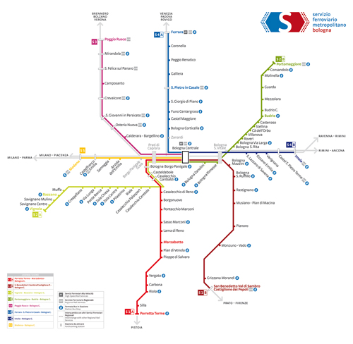 mappa del servizio ferroviario metropolitano
