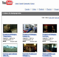 Schermata di YouTube con alcuni video della Provincia