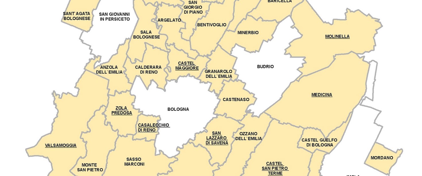 Mappa dei Comuni al voto, dettaglio. Archivio Città metropolitana di Bologna
