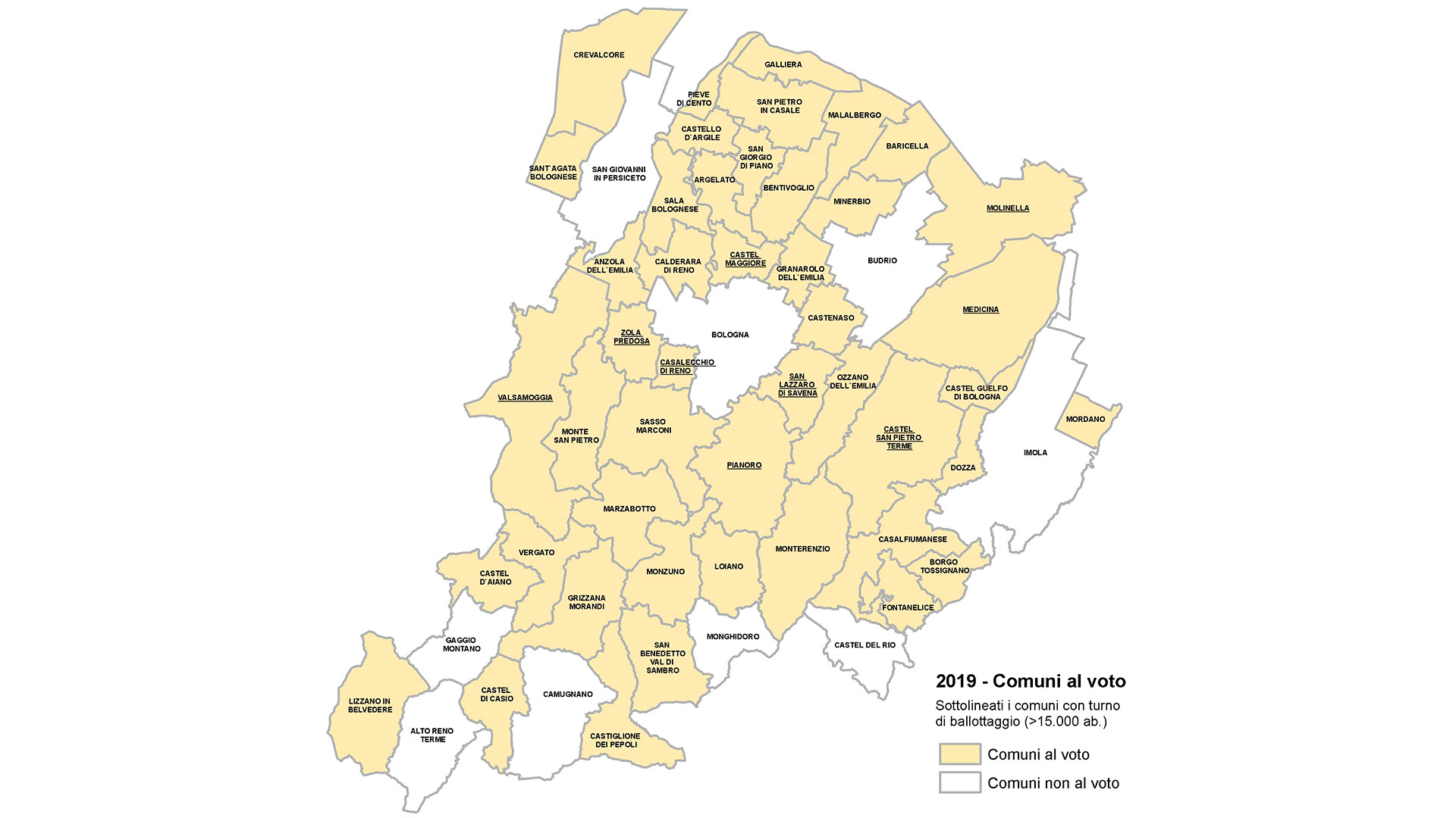 Tutti i numeri sulle elezioni amministrative comunali 2019 nella città metropolitana di Bologna