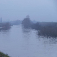 Il fiume Panaro in piena vicino a Caselle di Crevalcore