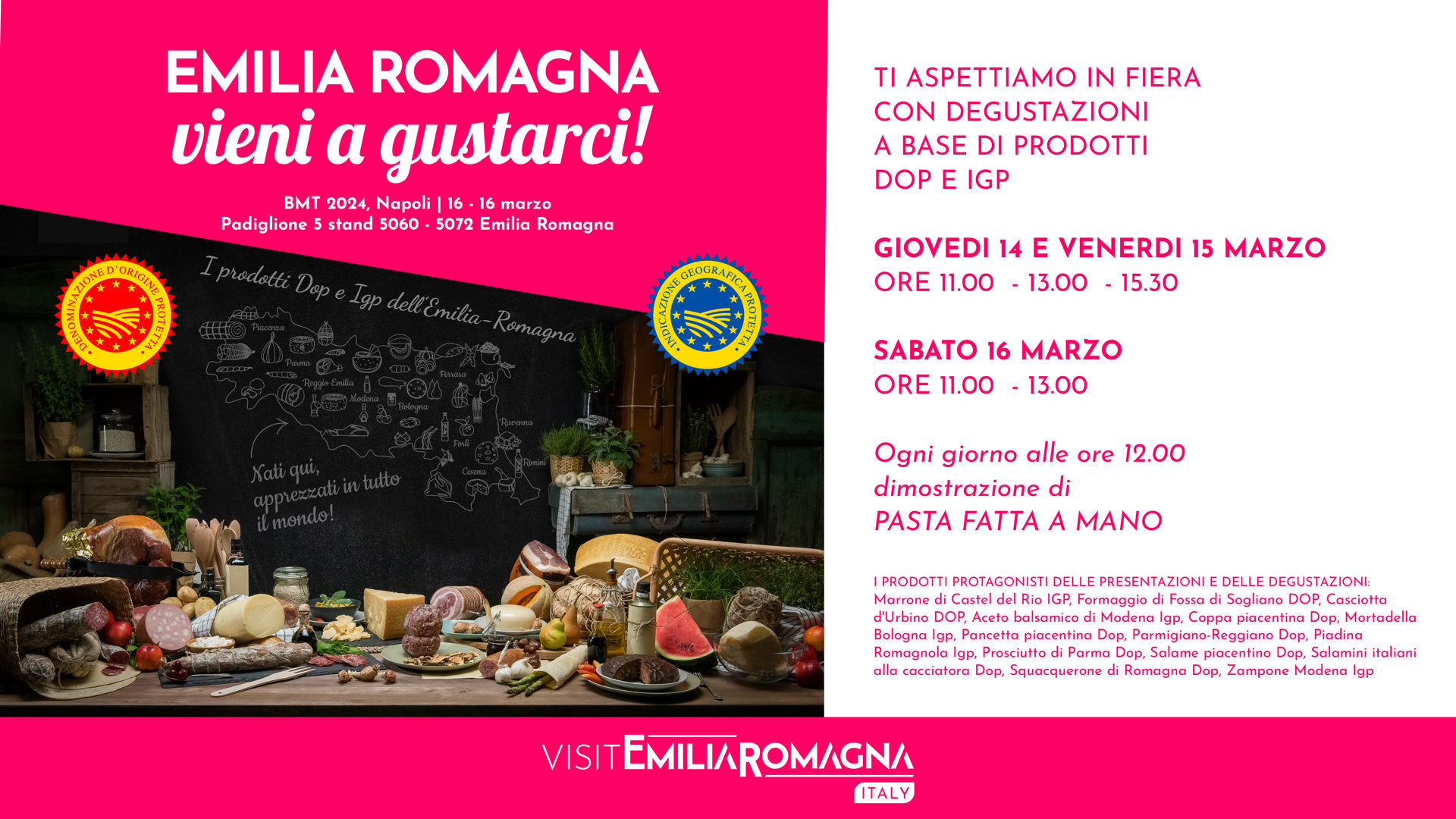 Emilia-Romagna con prodotti DOP e IGP e demo di pasta a mano